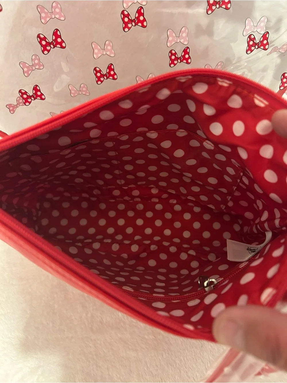 Disney Red Clear Tote with Red Polka Dot Bow Pouch NWT - Picture 3 of 6